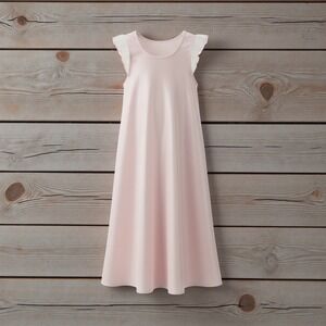 Laura Dare Girls Pink Nylon Nightgown Ruffle Cap Sleeve Size 5 Made in USA